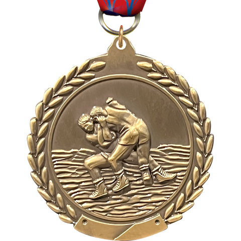 Wrestling 1.75 inch Wreath Framed Diecast Medal [M201-WS]