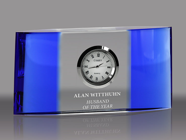 Cobalt Blue & Crystal Convex Clock Award [CLKF171-X]