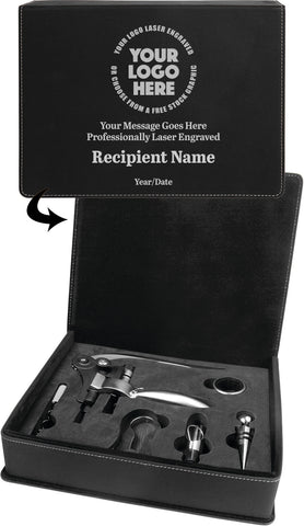 5 Piece Leatherette Wine Tool Set- Black [WTS79J]
