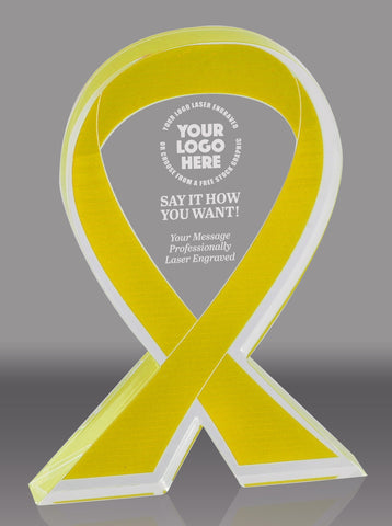 Yellow Awareness Ribbon Acrylic Award - 6 inch [ATRIB-YLW-6-Q]