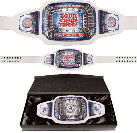 52 inch Custom Champion Award Belt - White & Silver [CXAB-52-WHT]