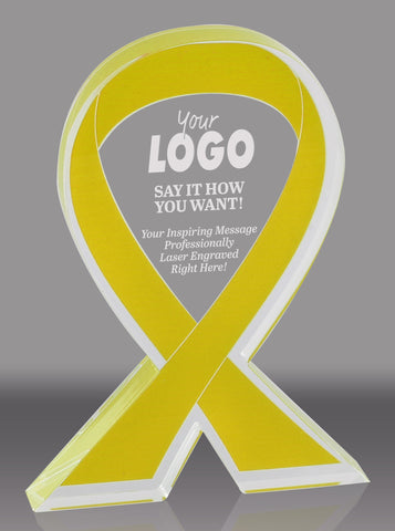 Yellow Awareness Ribbon Acrylic Award - 7 inch [ATRIB-YLW-7-Q]