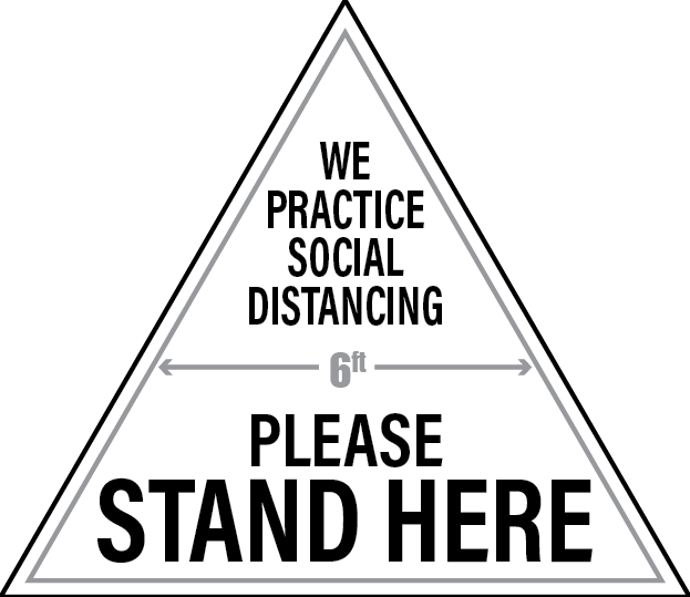 We Practice Social Distancing Triangle Floor Decal - 17 x 14 inch [FD17-WPSDTRI]