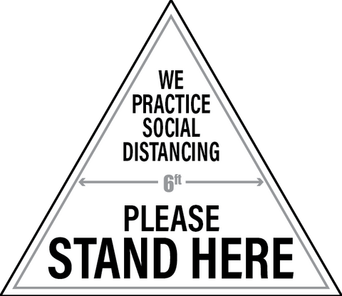 We Practice Social Distancing Triangle Floor Decal - 17 x 14 inch [FD17-WPSDTRI]