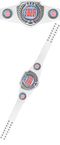 Custom Champion Shield Award Belt- White & Bright Silver [CXAB-51-WHT]