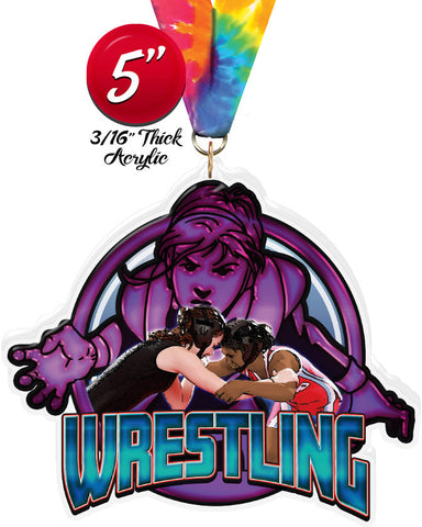 Wrestling Female Colorix-M Acrylic Medal [MACR5-WSF-Q]