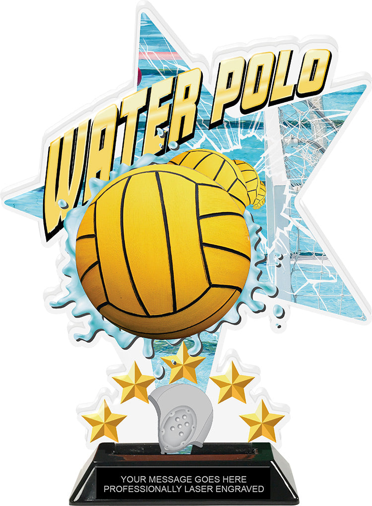 Water Polo Shattered Star Colorix Acrylic Trophy- 10 inch [TACR10-STR-WTRPLO-Q]