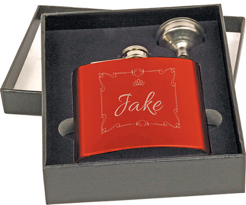 6 oz. Gloss Red Flask Set in Black Presentation Box [FLSKSETJ-673]