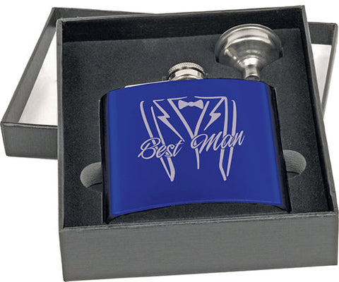 6 oz. Gloss Blue Flask Set in Black Presentation Box [FLSKSETJ-674]