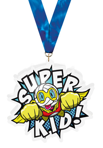 Volleyball Super Kid In Flight Acrylic Medal- 3.75 Inch [MACR375-SHKD-VB-Q]