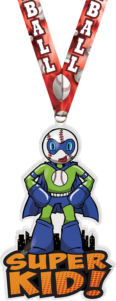Exclusive Baseball Super Kid Acrylic Medal- 4 inch [MACR4-SHKD-BSM-Q]