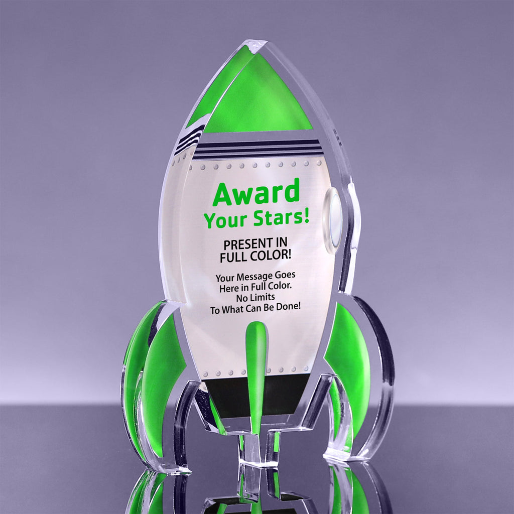 Green Full Color Rocket Acrylic Award - 5 inch [AFCRKT-GRN-5-Q]