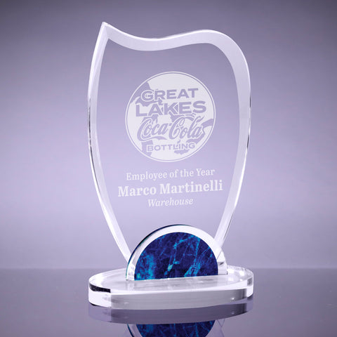 Wave Crystal Award with Blue Marble Accent - 8.25 inch [CM89-1-8]