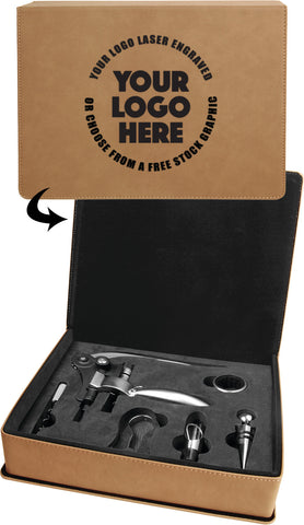 5 Piece Leatherette Wine Tool Set- Light Brown [WTS71J]