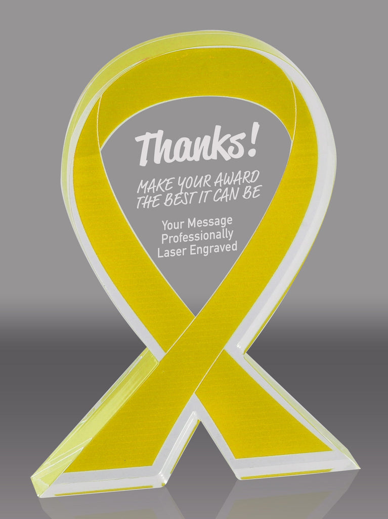 Yellow Awareness Ribbon Acrylic Award - 5 inch [ATRIB-YLW-5-Q]