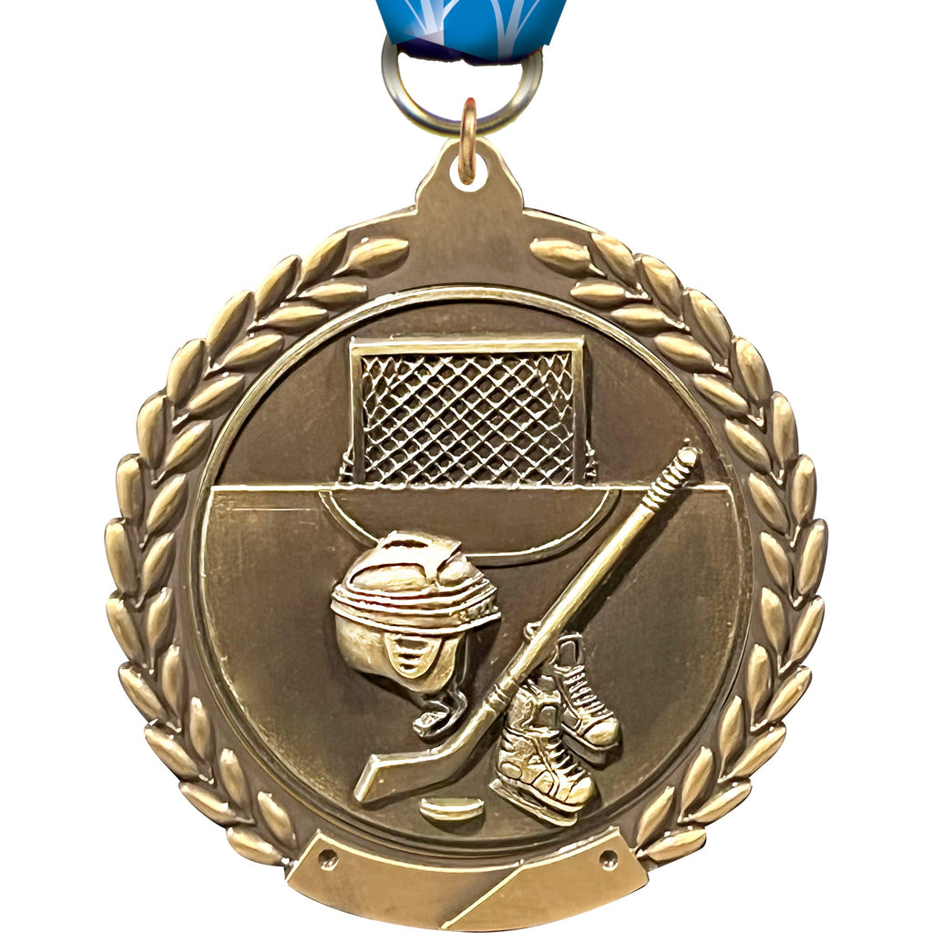 Hockey 1.75 inch Wreath Framed Diecast Medal [M201-HK]