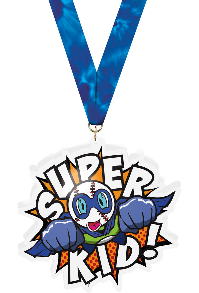 Baseball Super Kid In Flight Acrylic Medal- 5 Inch [MACR5-SHKD-BSM-Q]