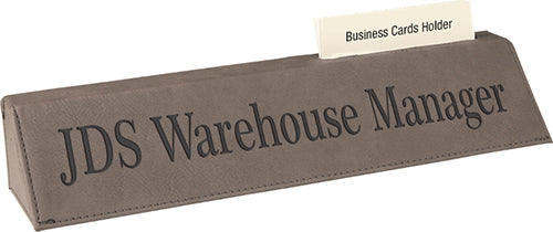 Gray Leatherette Desk Wedge Nameplate with Business Card Holder [NPJLW-5310]