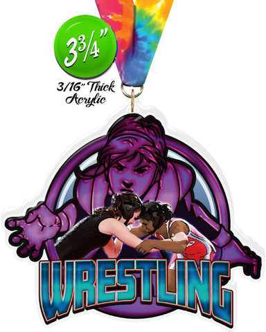 Wrestling Female Colorix-M Acrylic Medal- 3.75 inch [MACR375-WSF-Q]