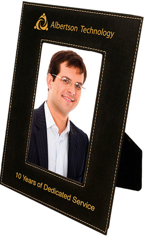 6.75 x 8.75 Black Laserable Leatherette Picture Frame [PLLF46-346]