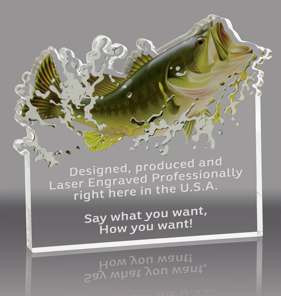 1 inch Thick Bass Fishing Acrylic Award - 7x6.5 inch [A1FB76-Q]