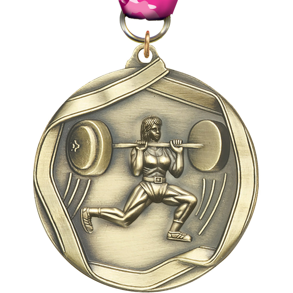 Weightlifter Female Banner Edge Medal [M2RE-WLF]