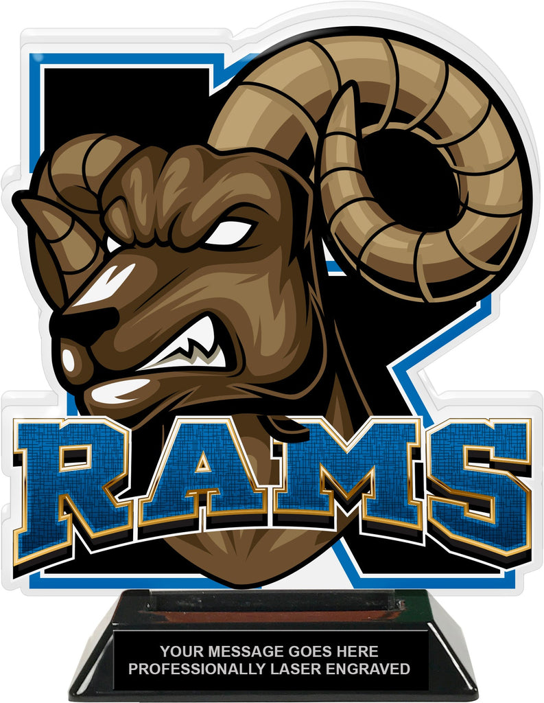 Rams Mascot Colorix-T Acrylic Trophy - 8.25 inch Blue [TACR8-MSCT-RAM-BLU-Q]