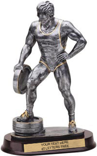 Weightlifter Lg. Plate in Hand Pewter Finish Resin Trophy - Male [SGR474LBM]