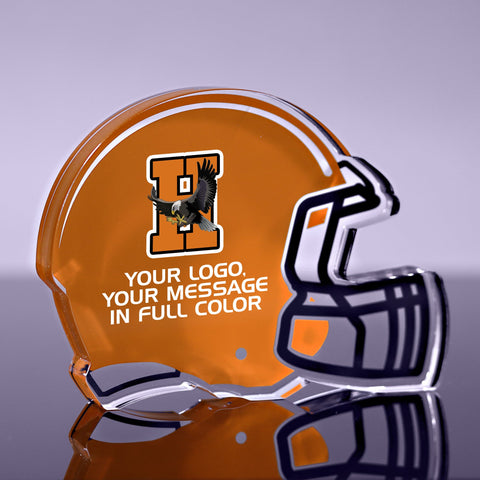 1 inch Thick Football Helmet Acrylic Award - 4 inch Color [AFBH4-FC-Q]