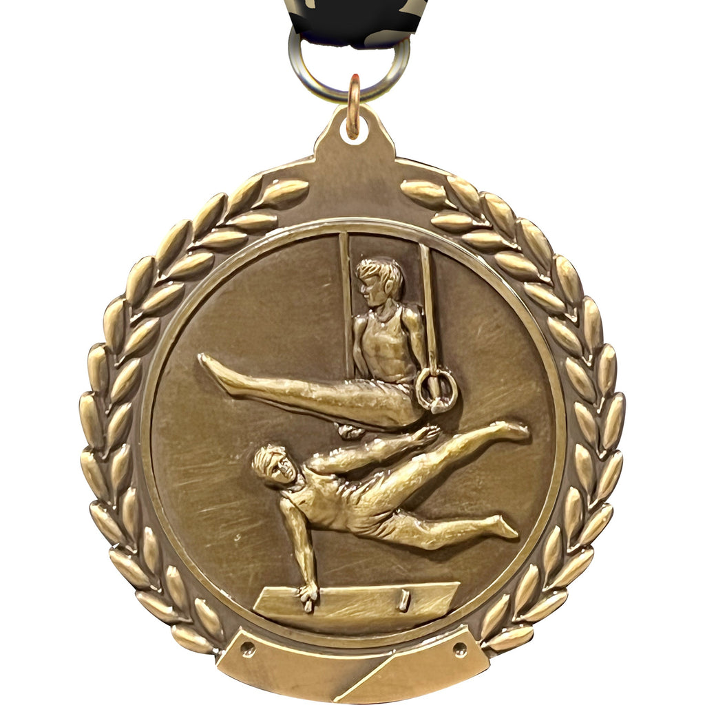 Gymnastics Male 1.75 inch Wreath Framed Diecast Medal [M201-GM]