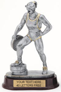 Weightlifter Plate in hand Pewter Finish Resin Trophy - Female [SGR477WBF]